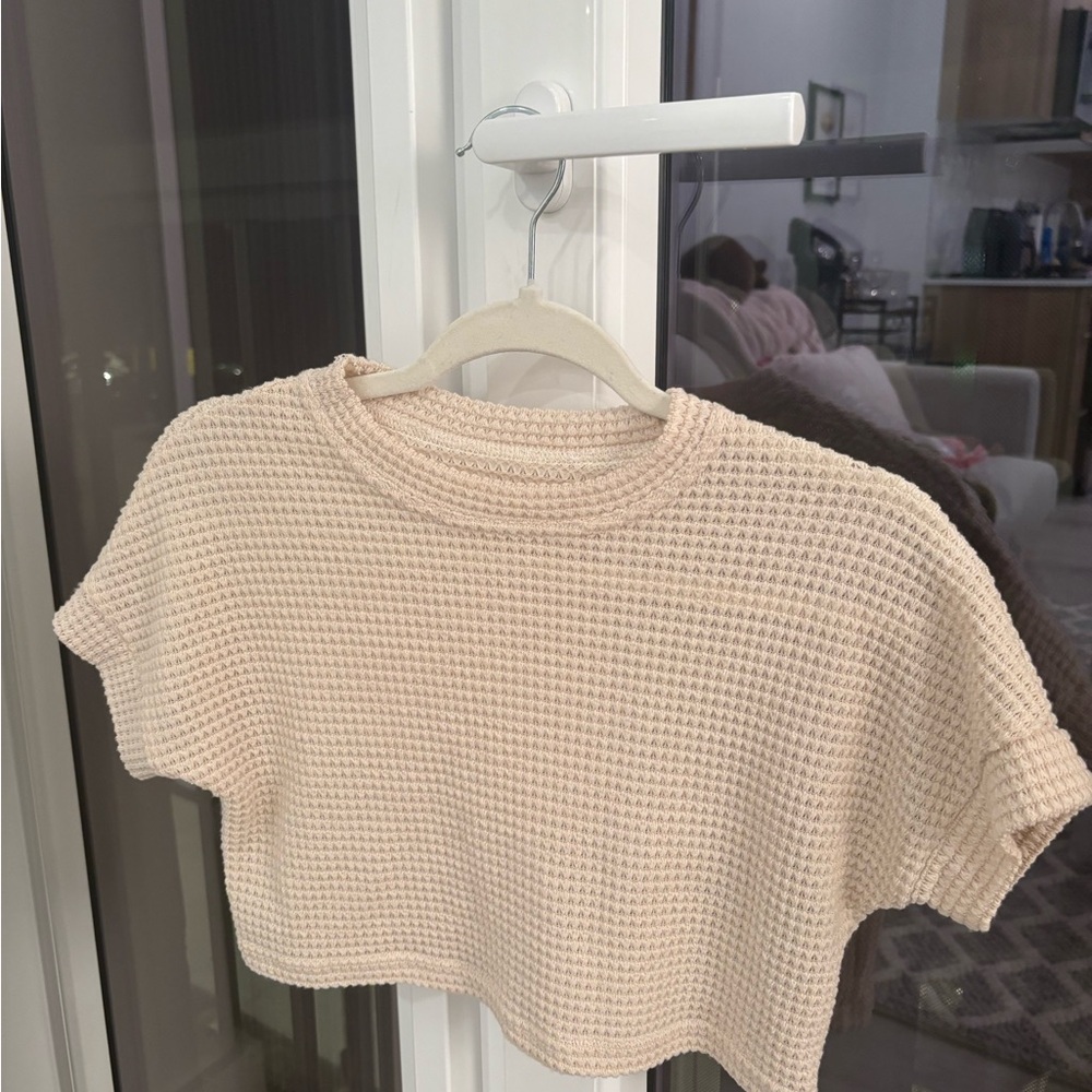 Cream Waffle Knit Crop Top